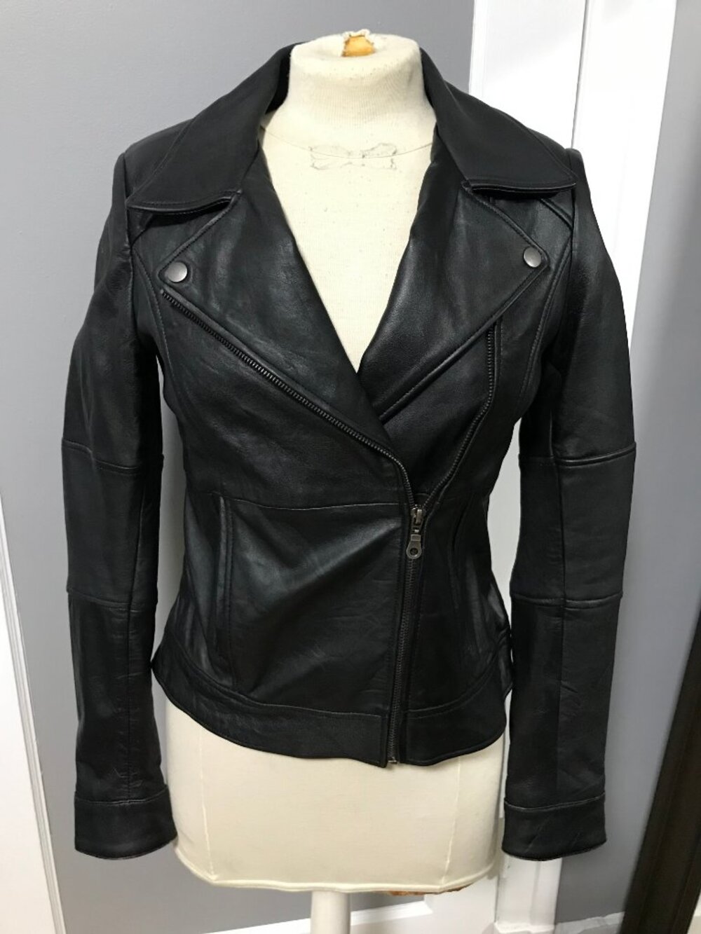Vintage Goth Punk Black Leather Moto Biker Jacket SMALL